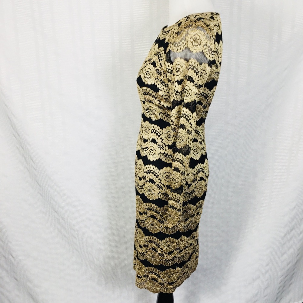 Cremieux Black & Gold‎ Lace Dress Long Sleeve Size2 - Picture 4 of 14